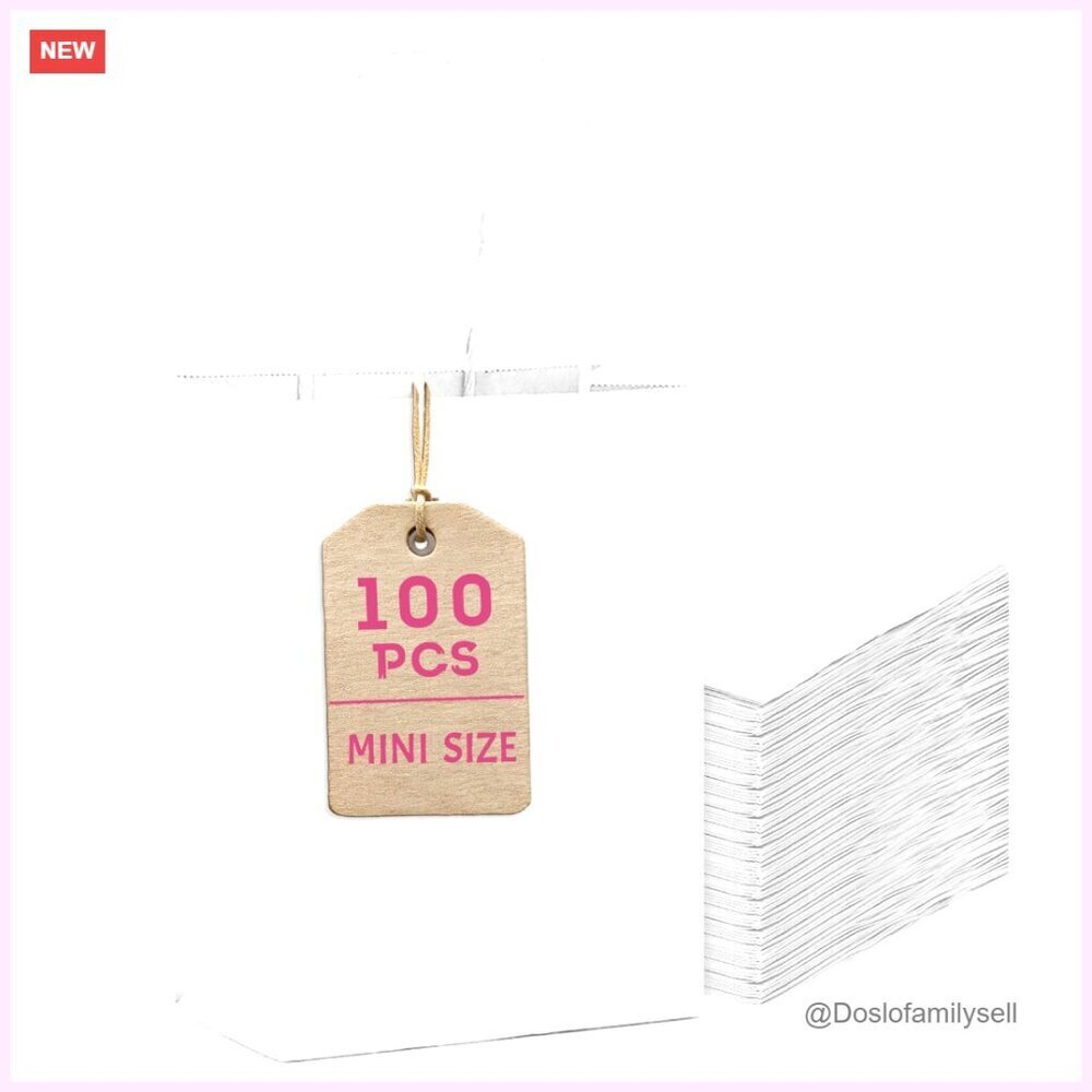 100 Mini White Kraft Paper Gift Bags 6x4.5x2.5 Inches Party Favors